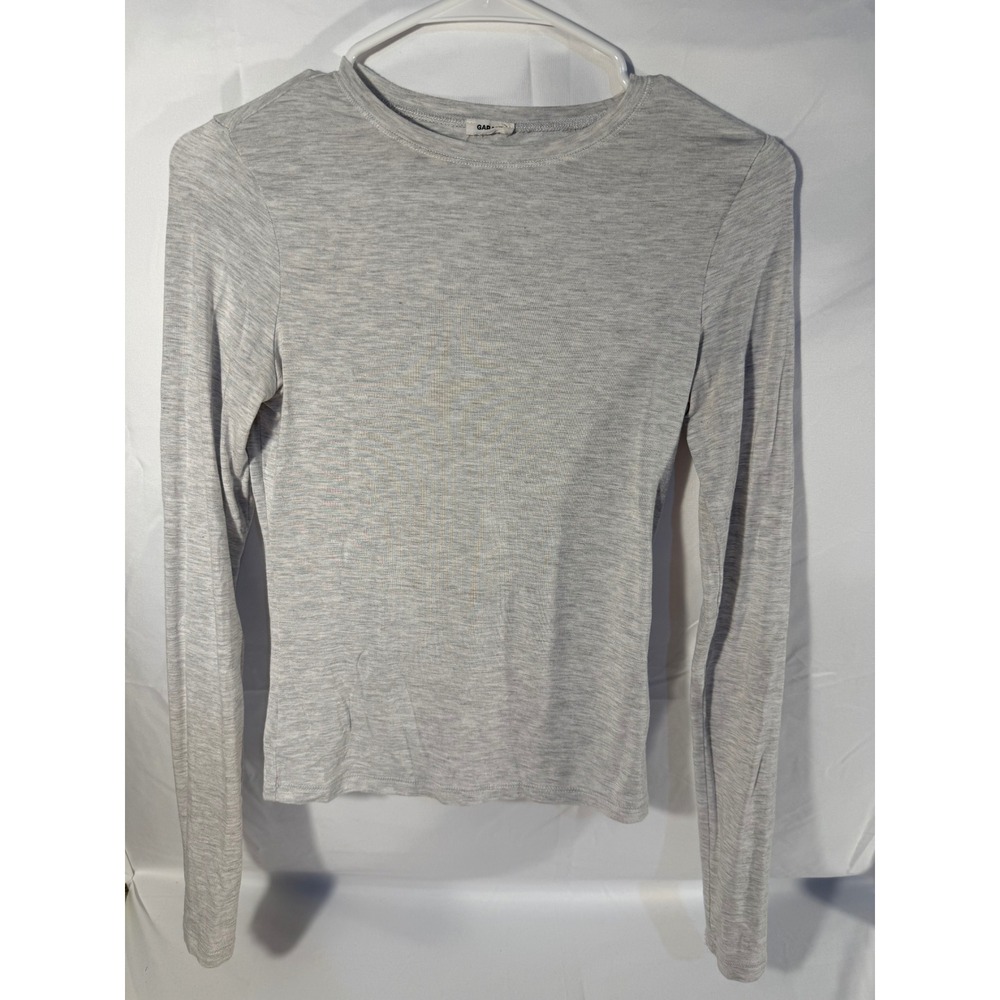 Garage Womens Light Grey Heather Long Sleeve Crewneck Slim Fit Top S/M